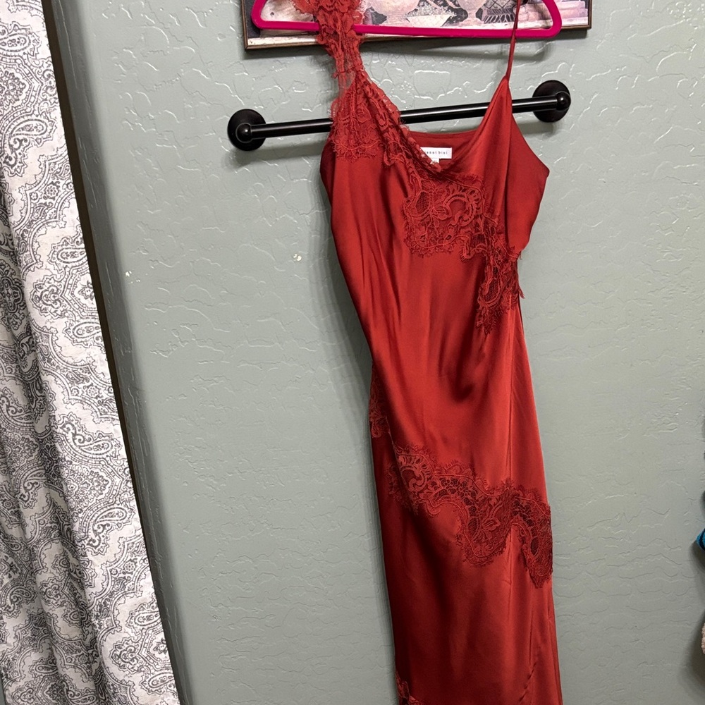 Gianni Bini Lace-Accent Slip Dress in Rust